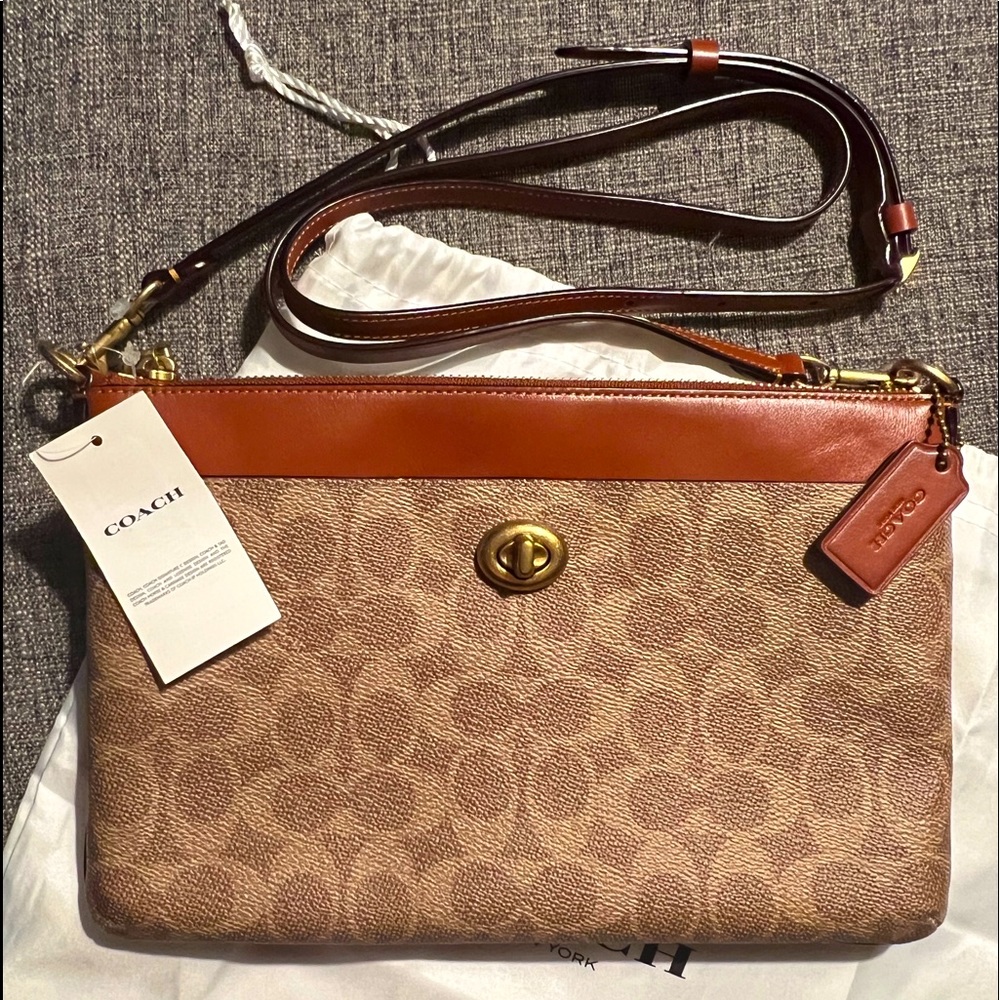Brand New w/ Tags Coach Tan/Rust Over the Shoulder Clutch